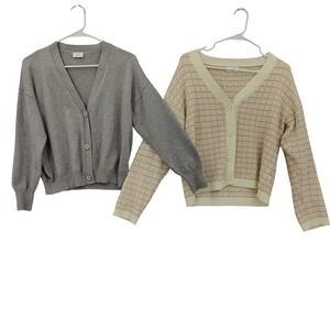Common Threads Sojourn Bundle 2PC Womens Cardigan Sweaters XSP Gray Cream Button